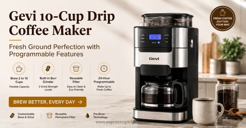 Gevi 10-Cup Drip Coffee Maker Review: Fresh Ground Perfection with Programmable Features